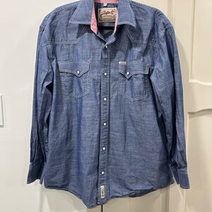 Rafter C Cowboy Collection Pearl Snap Down Blue Shirt